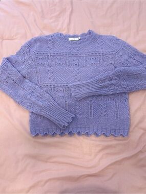 Lush Lavender Lace-Pattern Crewneck Sweater